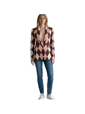 L'AGENCE Pink and Brown Argyle Blazer